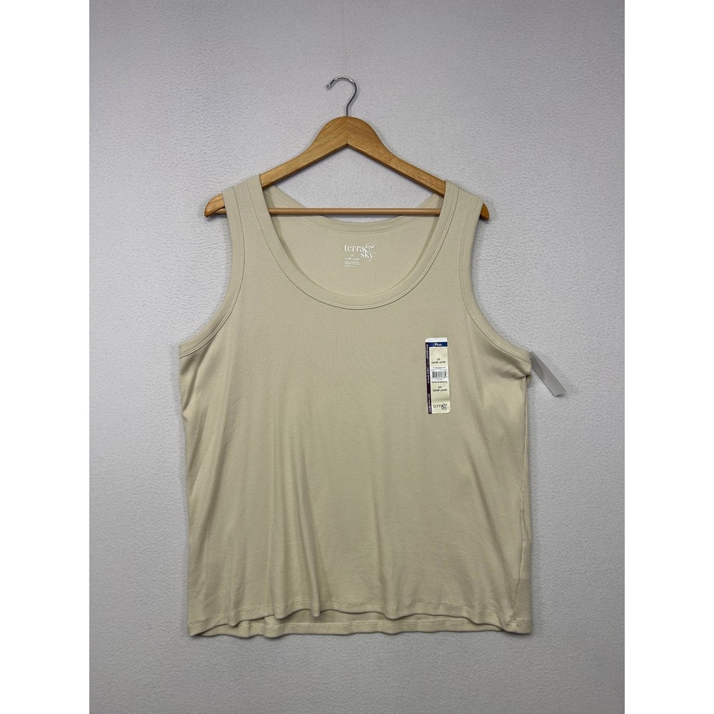 Minimalist Basics Terra & Sky Womens 2X Beige Scoop Neck Rib Tank